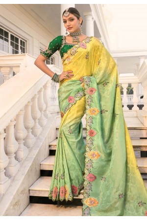 Pista green crepe jacquard half n half saree 7806