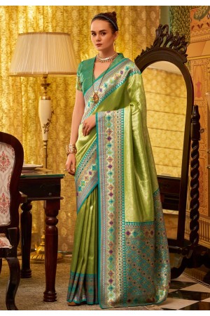 Pista green tissue silk saree with blouse 229