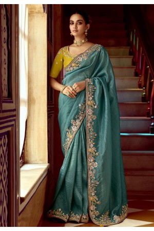 Sea green tissue saree with blouse 5410