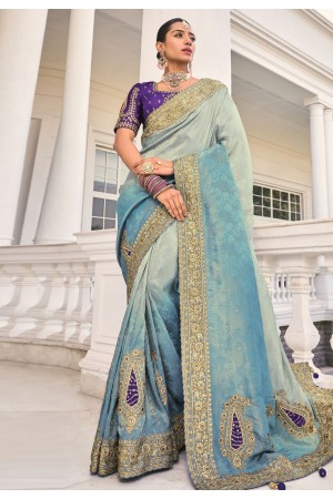 Sky blue crepe jacquard half n half saree 7801
