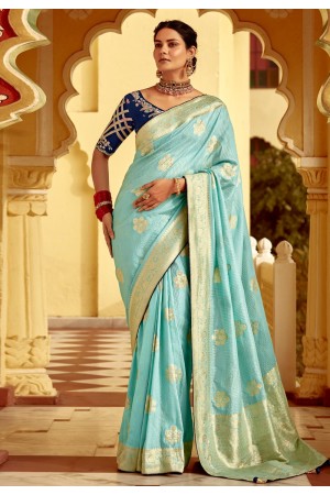 Sky blue silk saree with blouse 1506