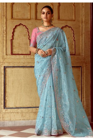 Sky blue tissue saree with blouse 5403