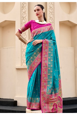 Teal banarasi silk saree 860003