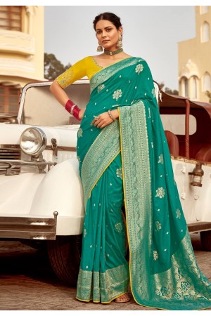 Teal silk saree with blouse 1510