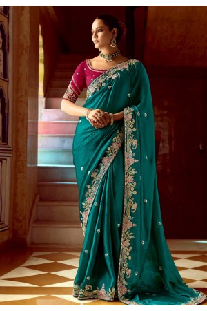 Teal tissue saree with blouse 5401