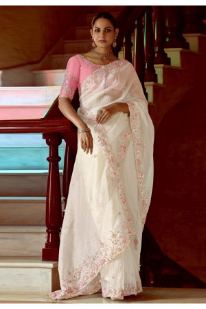 White tissue saree with blouse 5407