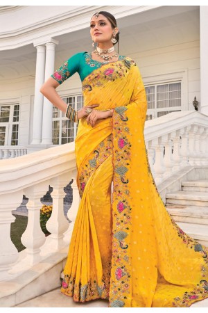 Yellow crepe saree with blouse 7809