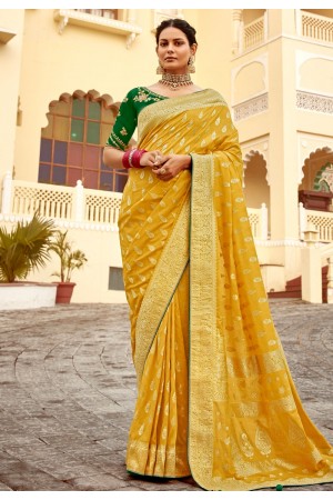 Yellow silk saree with blouse 1501