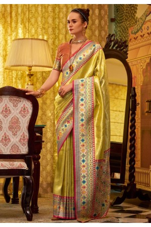 Yellow tissue silk saree with blouse 230