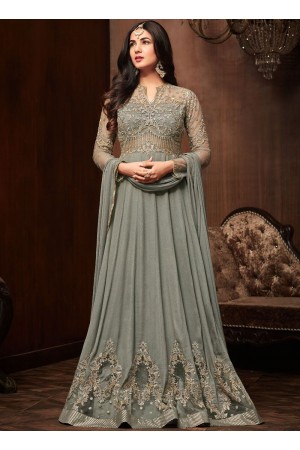 Bollywood Sonal Chauhan grey crepe wedding anarkali