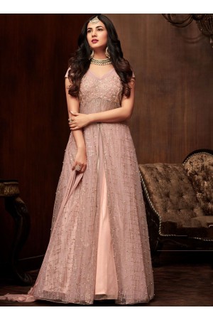 Sonal chauhan Light pink net Indian wedding anarkali