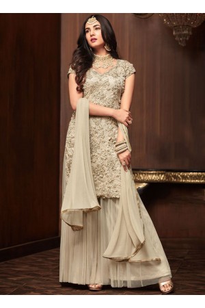 Bollywood Sonal Chauhan Off white net wedding Palazzo kameez