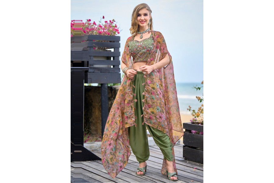 Dhoti and croptop with cape
