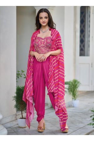 Pink satin readymade dhoti set cape suit 1137