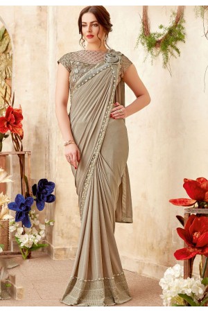 Beige shimmery fancy party wear saree