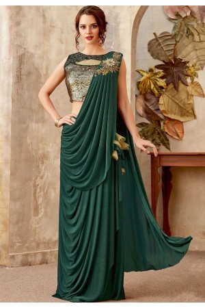 Bottle green designer party wear saree