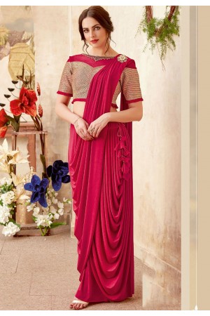 Dark pink designer party wear Saree