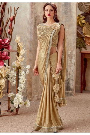 Gold shimmery designer party wear saree