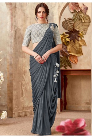 Grey color Lycra party wear saree