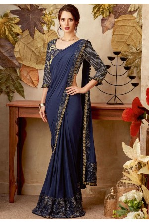 Navy blue color designer party wear saree