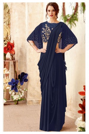 Navy blue designer party wear saree