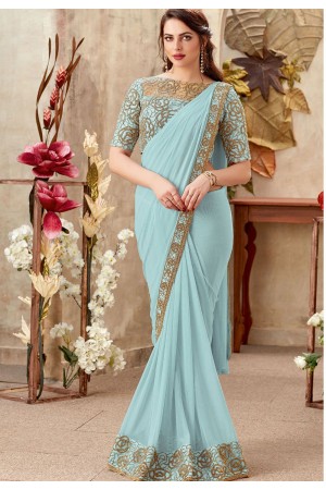 Fresh water blue designer party wear saree