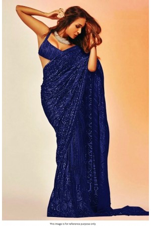 Bollywood Malaika Arora khan inspired Navy blue sequins saree