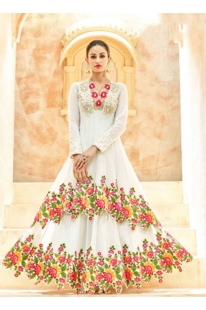 White color net party wear anarkali kameez