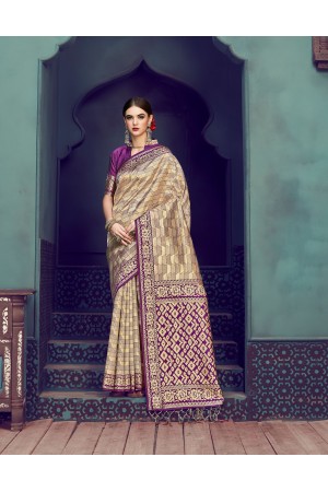 Beige Banarasi Silk party wear saree 55437