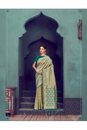 Beige Green Banarasi Silk party wear saree 55436