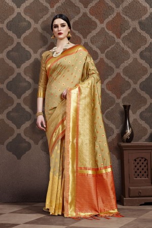 Beige Silk party wear saree 56652