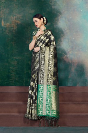 Black Green Banarasi Silk party wear saree 59942