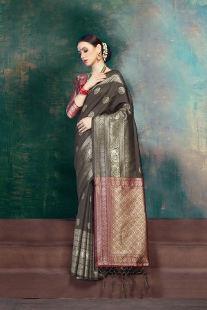 Brown Pink Banarasi Silk party wear saree 59950