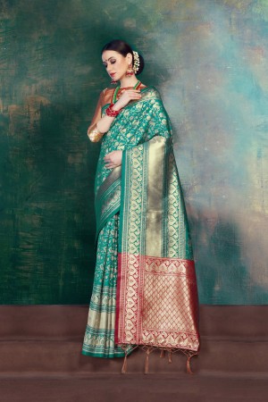 Green red Banarasi Silk party wear saree 59947