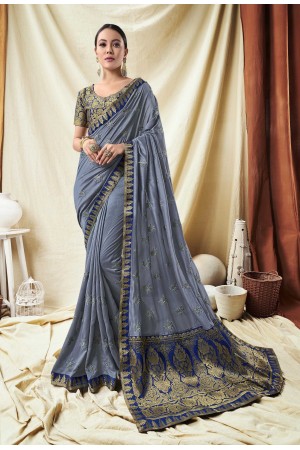 Grey Vichitra Silk party wear saree 59090