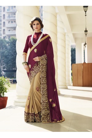 Maroon With Cream Art Silk party wear saree 60549