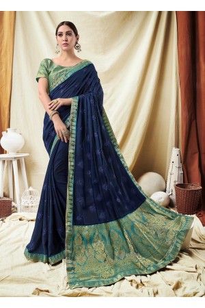 Navy Blue Vichitra Silk party wear saree 59095