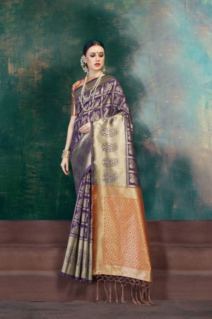 Purple Orange Banarasi Silk party wear saree 59944