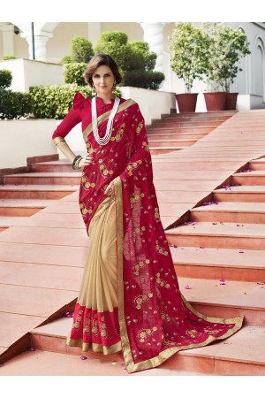 Red Cream Art Silk party wear saree 60545