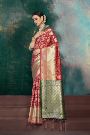 Red Green Banarasi Silk party wear saree 59943