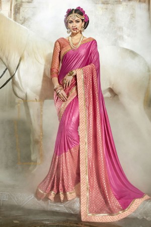 Rose Pink Chinese Imported Fabric party wear saree 60754