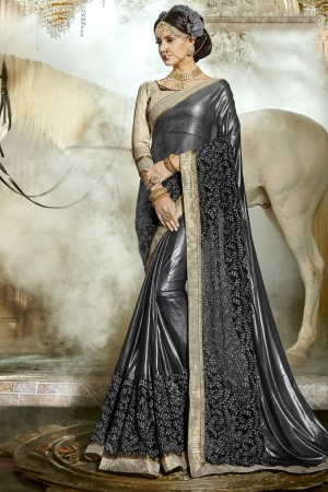 Two Tone Black Chinese Imported Fabric party wear saree 60756