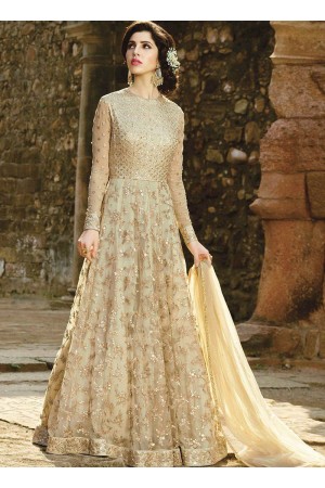 Beige color net party wear anarkali