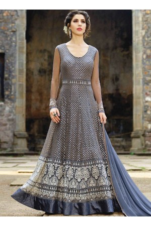 Greycolor net party wear anarkali