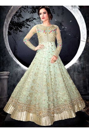 Fresh green color net party wear anarkali kameez