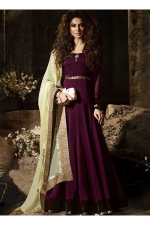 Jennifer Winget wine color silky georgette anarkali