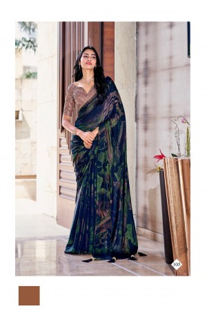 Blue 3D Velvet designer saree with blouse 105