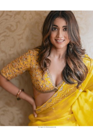 Bollywood Shriya Shran Inspired Yellow Organza silk saree