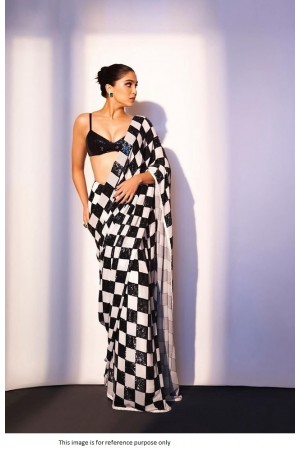 Bollywood Model sequins Checked Georgette Party Wear Saree