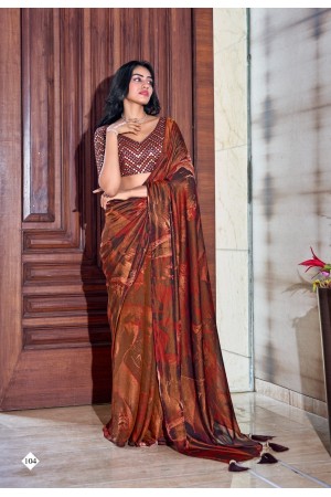 Brown 3D Velvet designer saree with blouse 104